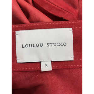 Loulou Studio Suede Red Thea Midi Skirt Size S