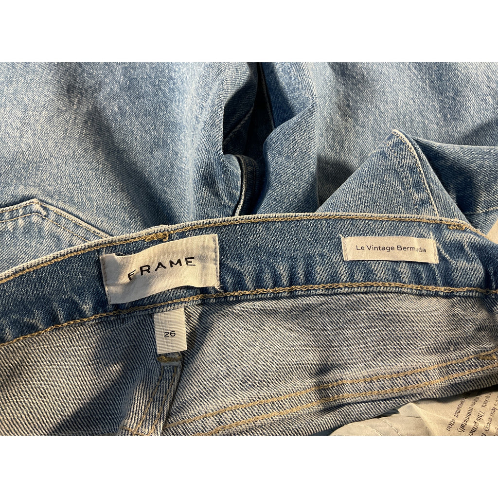 Frame High Waist Blue Raw Edge Denim Bermuda Shorts Size 26