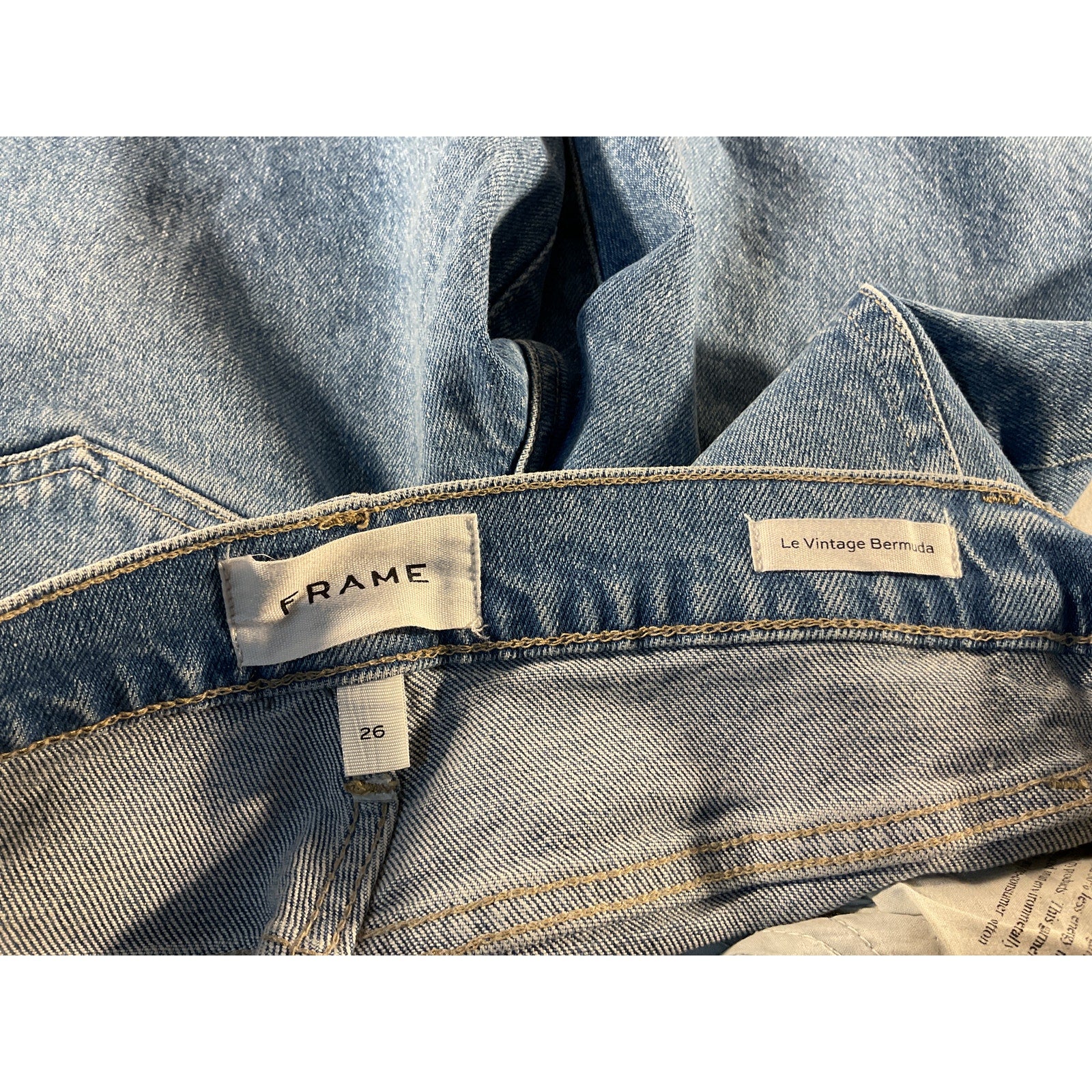 Frame High Waist Blue Raw Edge Denim Bermuda Shorts Size 26