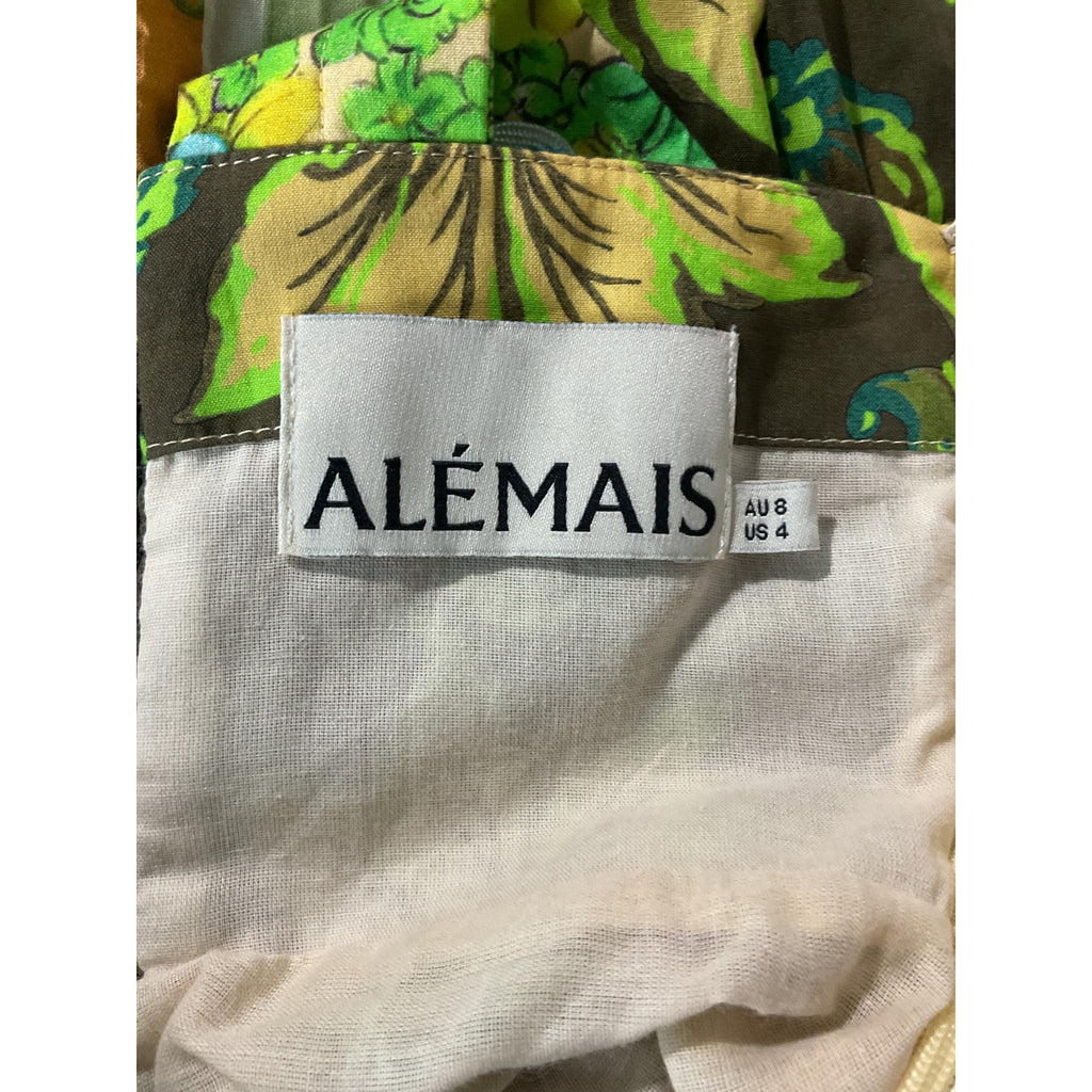 Al�mais 'Winnie' Green Patchwork Appliqu�d Printed Cotton Maxi Dress Size US 4