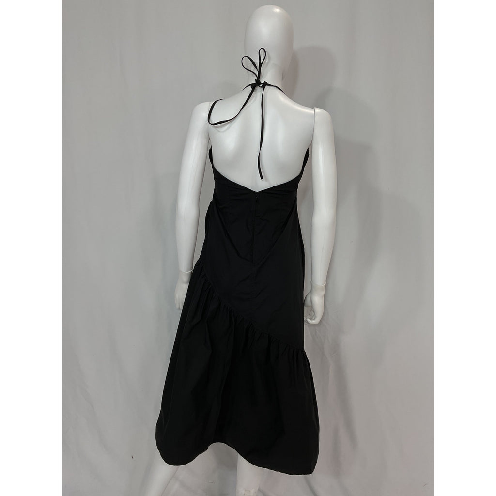 L'Academie 'Stanza' Black Poplin Halterneck Midi Dress Size M