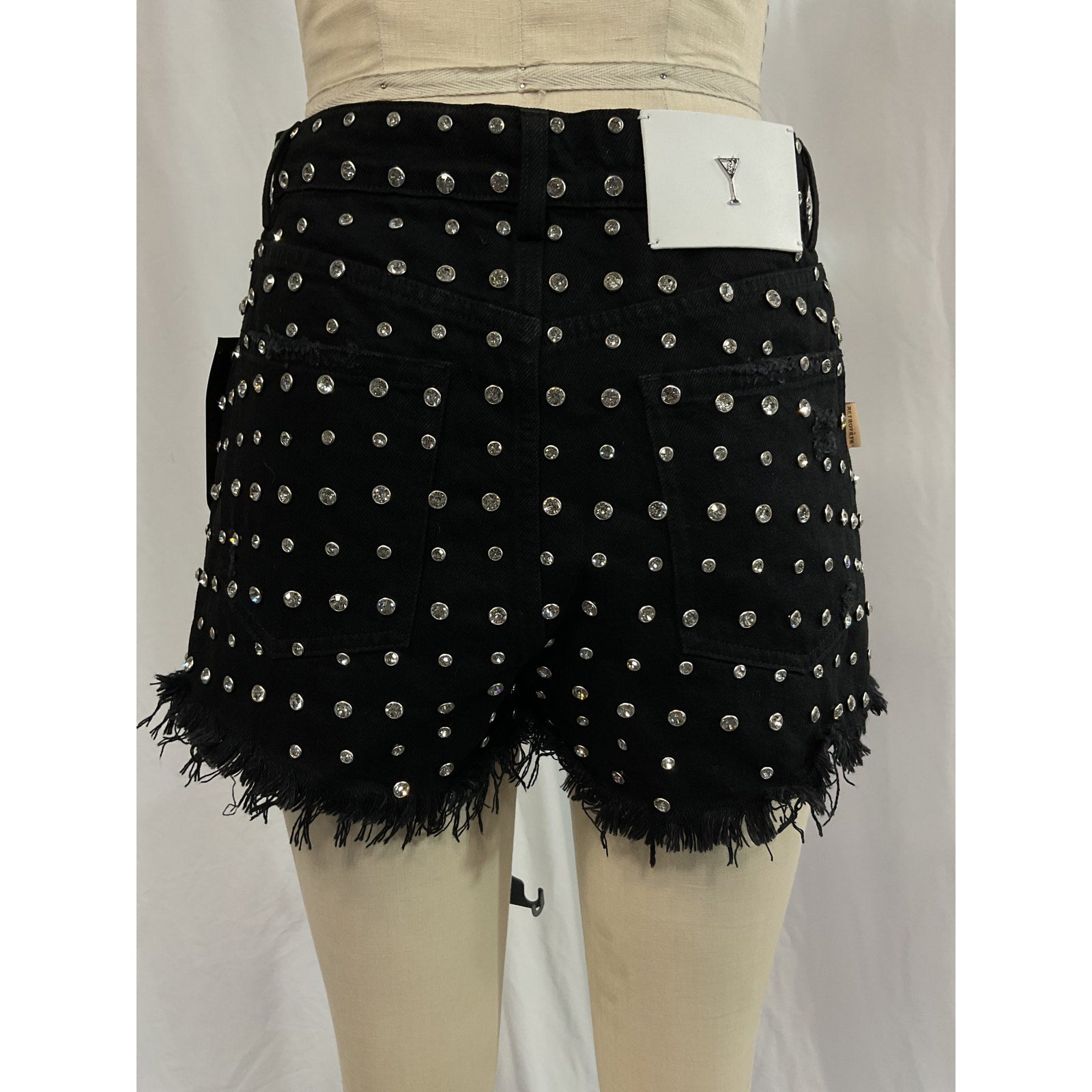 Retrofete 'Angel' Black Denim Crystal Embellished Jean Short Size 27 - NWT