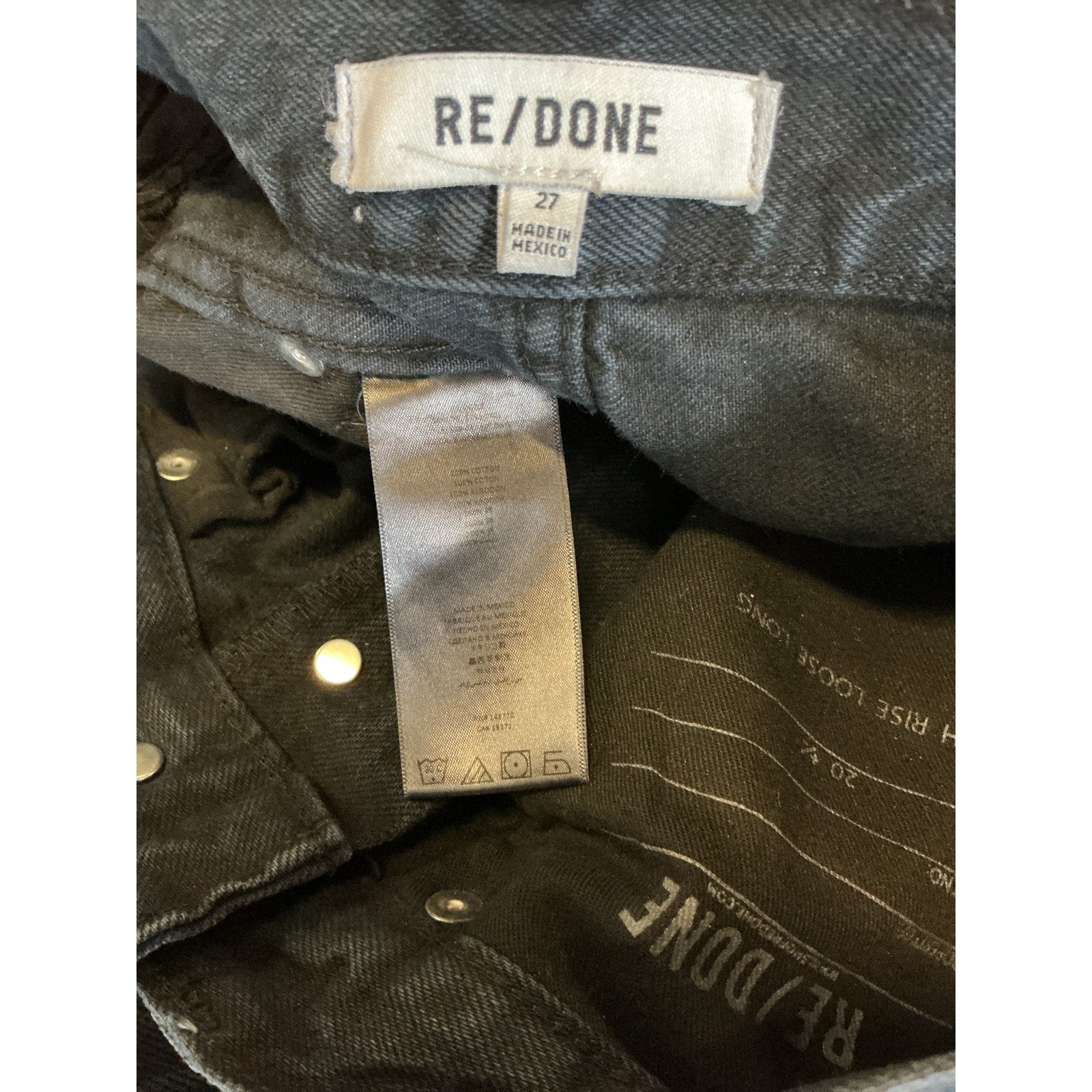 Re/Done High Rise Black Cotton Loose Long Denim Jean Size 27