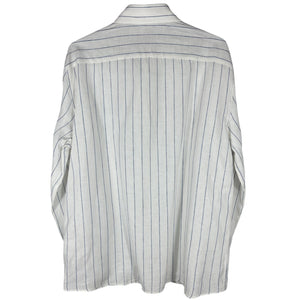 Brunello Cucinelli Linen Periwinkle Chalk Stripe Easy Fit Shirt Size XXL