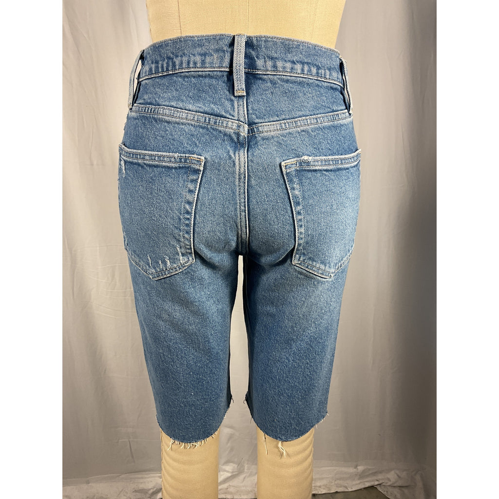 Frame High Waist Blue Raw Edge Denim Bermuda Shorts Size 26