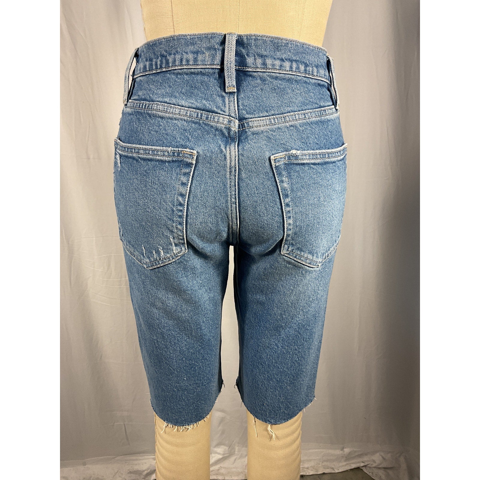 Frame High Waist Blue Raw Edge Denim Bermuda Shorts Size 26