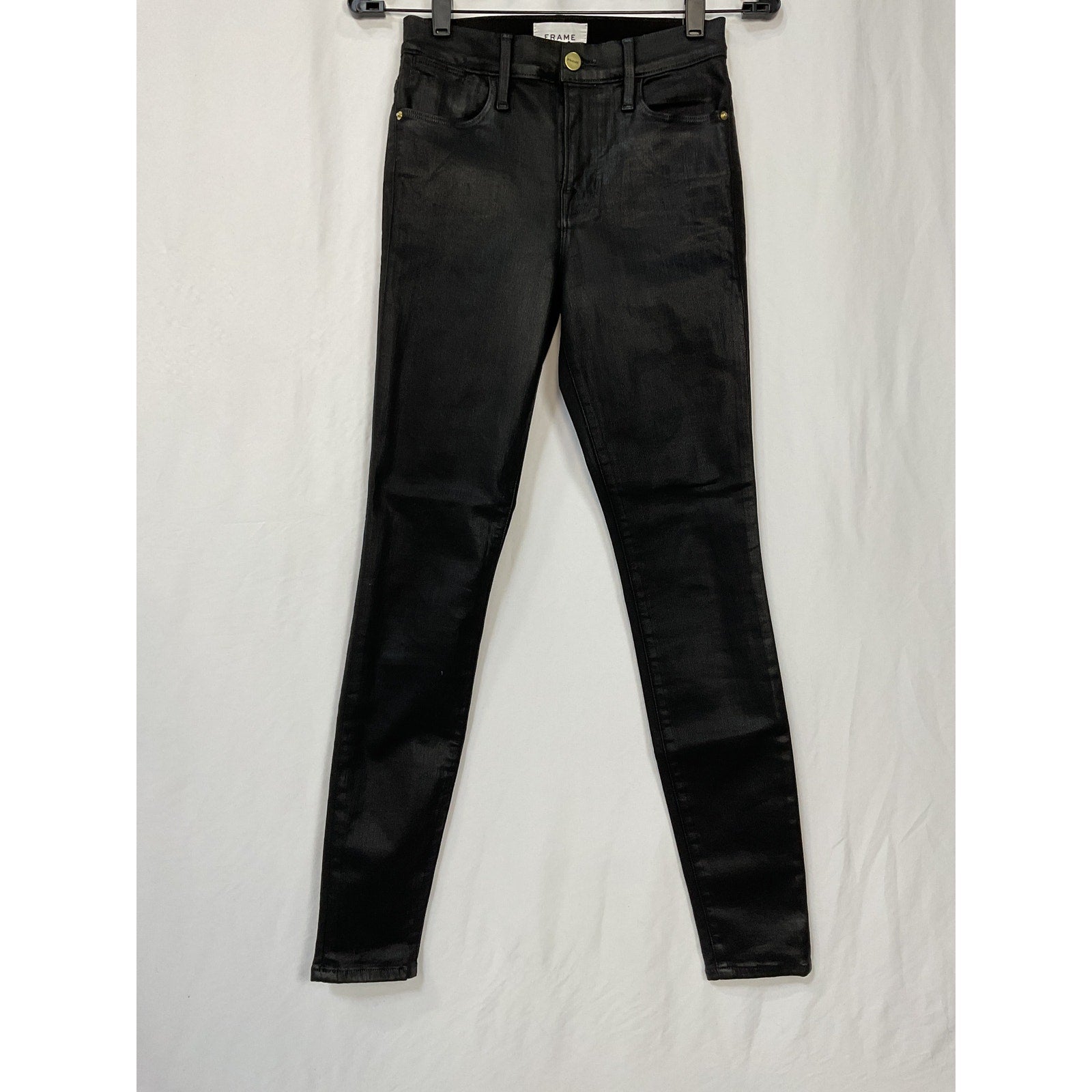 Frame Le Skinny 'De Jeanne' Black Cotton Coated Jeans Size 25