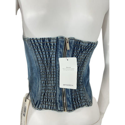 Magda Butrym Structured Blue Denim Bustier Top Size 34 EU / US 2 NWT