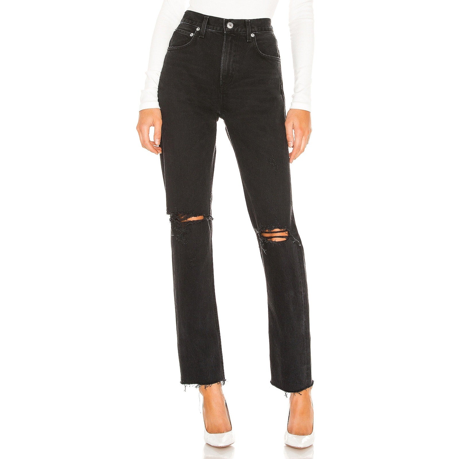 Agolde 'Cherie' Black Cotton High Rise Straight Denim Jean Size 29