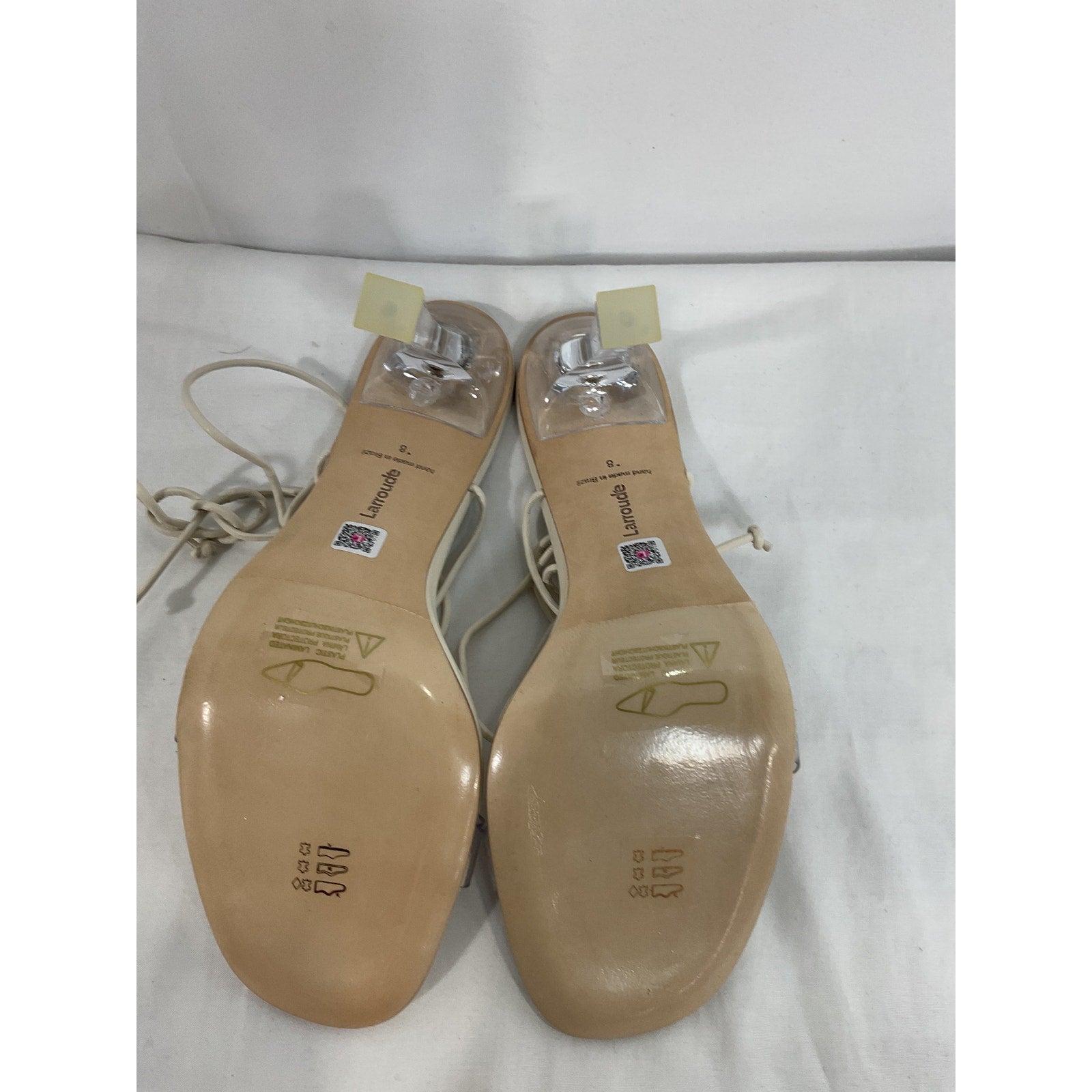 Larroude 'Gloria' White Leather Square Toe Heel Size 8