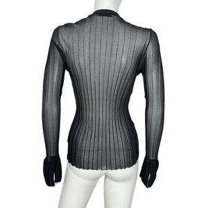 St. Agni Sheer Black Fine Pleat Knit Top Size S
