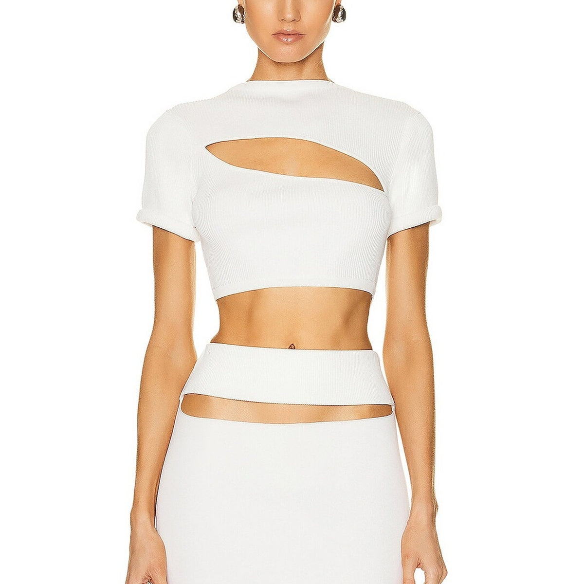 Christopher Esber Ribbed White Slashed Crop Tee Size M