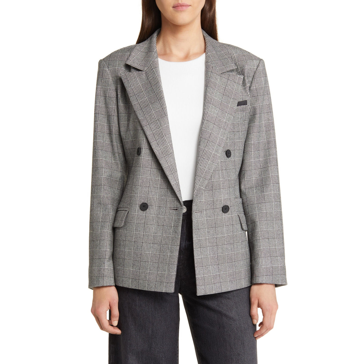 Allsaints Tailored Grey Bea Check Blazer Size 6