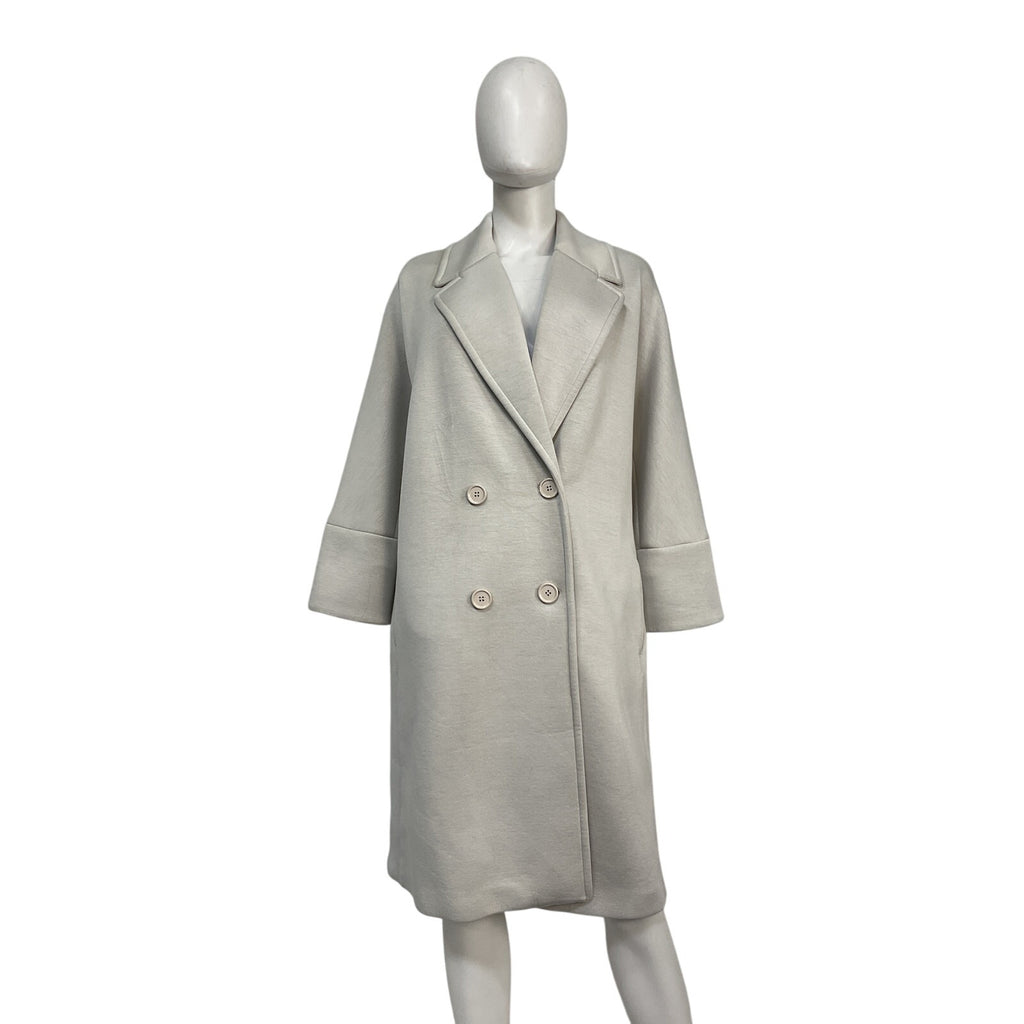 S Max Mara 'Marica' Cream Viscose Double-Breasted Mid-Length Coat With Wide Lapels Size L