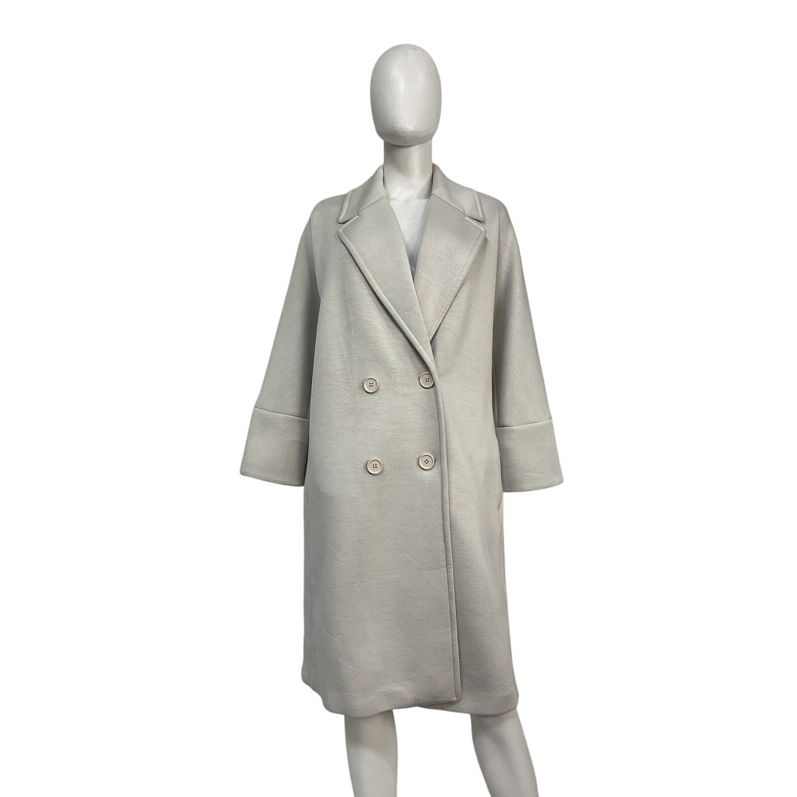 S Max Mara 'Marica' Cream Viscose Double-Breasted Mid-Length Coat With Wide Lapels Size L