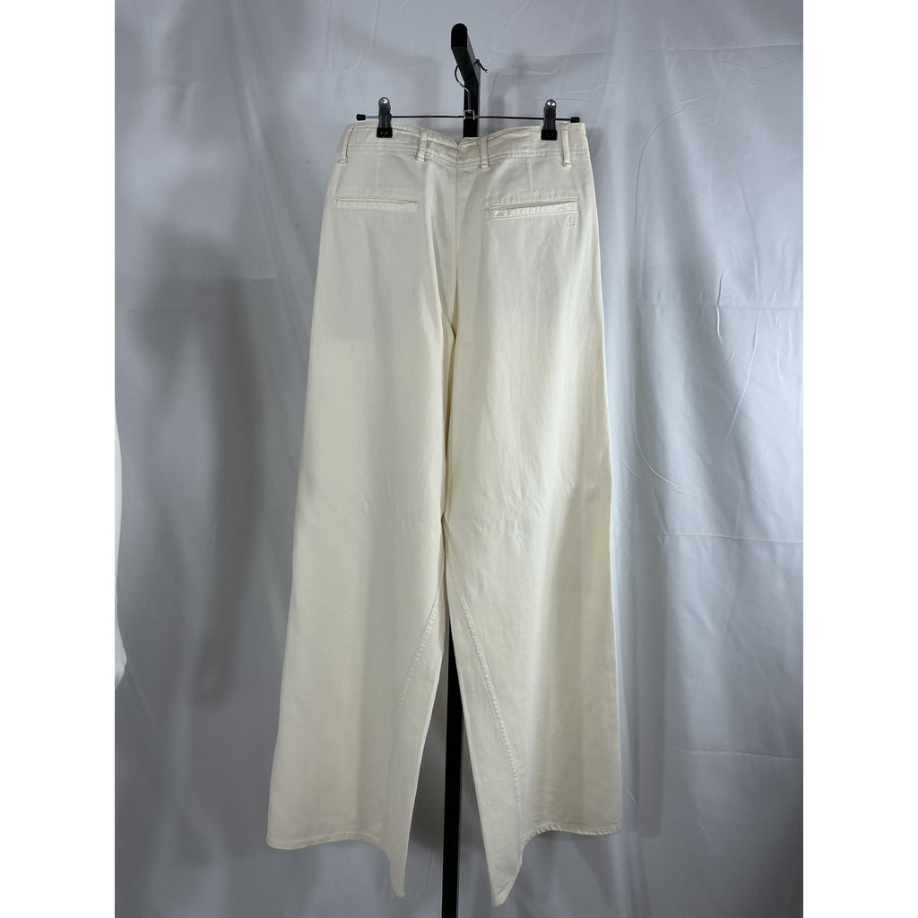Rag & Bone Featherweight Ivory Cotton Tailored Sofie Full Length Wide Leg Size 26