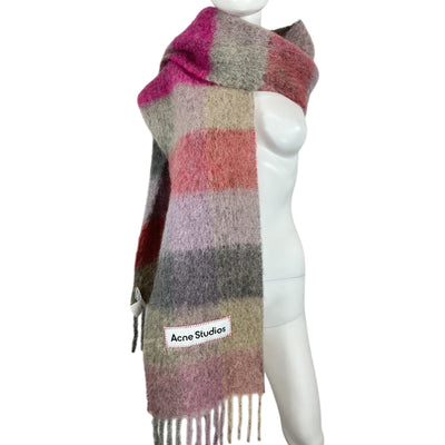 Acne Studios Oversized Multicolor Checked Fringe Scarf