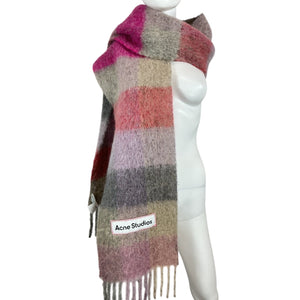 Acne Studios Oversized Multicolor Checked Fringe Scarf