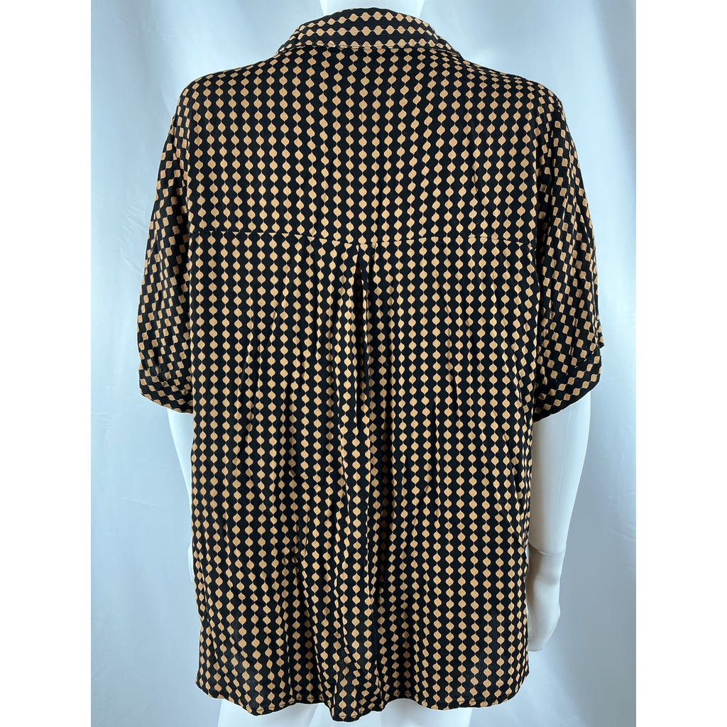 Dissh 'Mila' Black Viscose Caramel Vacation Shirt Size 8