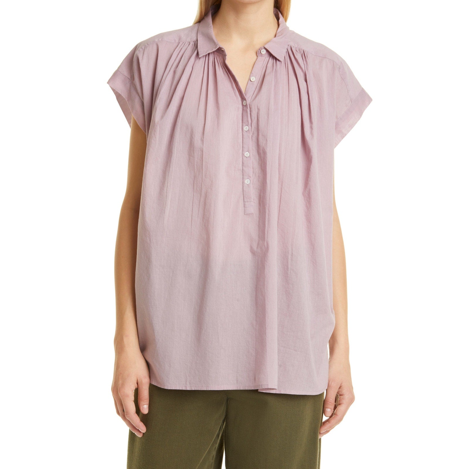 Nili Lotan 'Normandy' Pink Cotton Gathered Yoke Blouse Size M