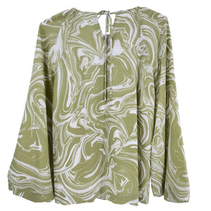 Simkhai Printed Green Tia Tie Neck Blouse Size M
