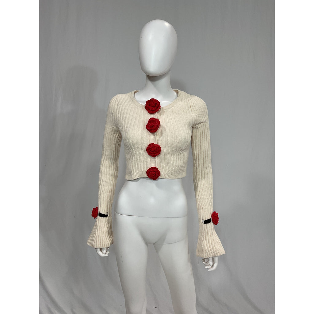 For Love & Lemons 'Roxana' White Rosette Applique Cardigan Size XS - NWT