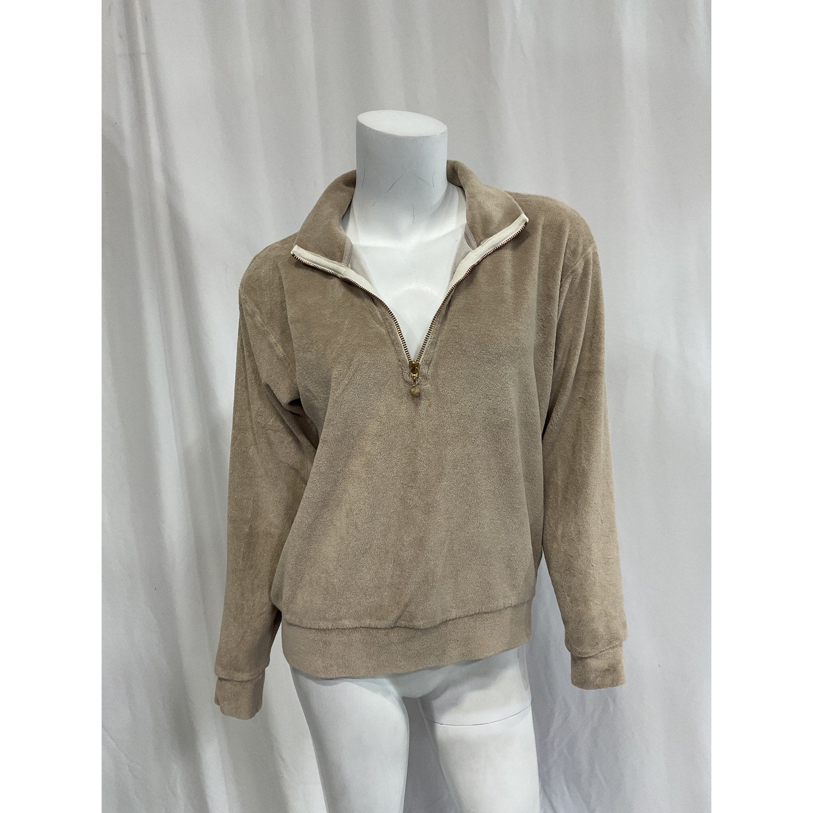 Donni. 'Terry' Tan Terrycloth Half Zip Pullover Size S