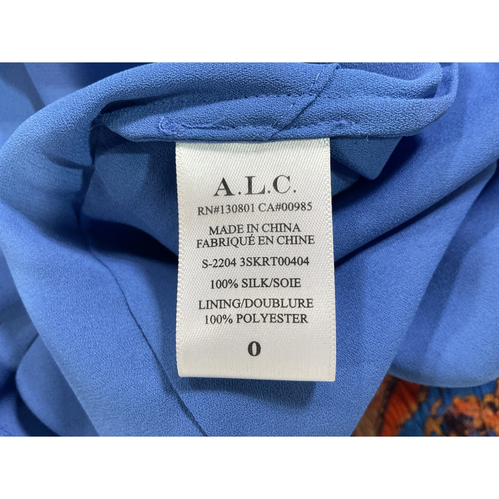 A.L.C. 'Lola' Blue Abstract Print Pattern Silk Mini Skirt Size 0