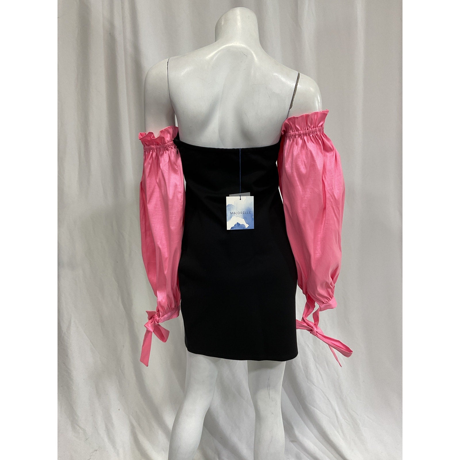 Majorelle 'Sky' Black Satin Off Shoulder Dress Size M - NWT
