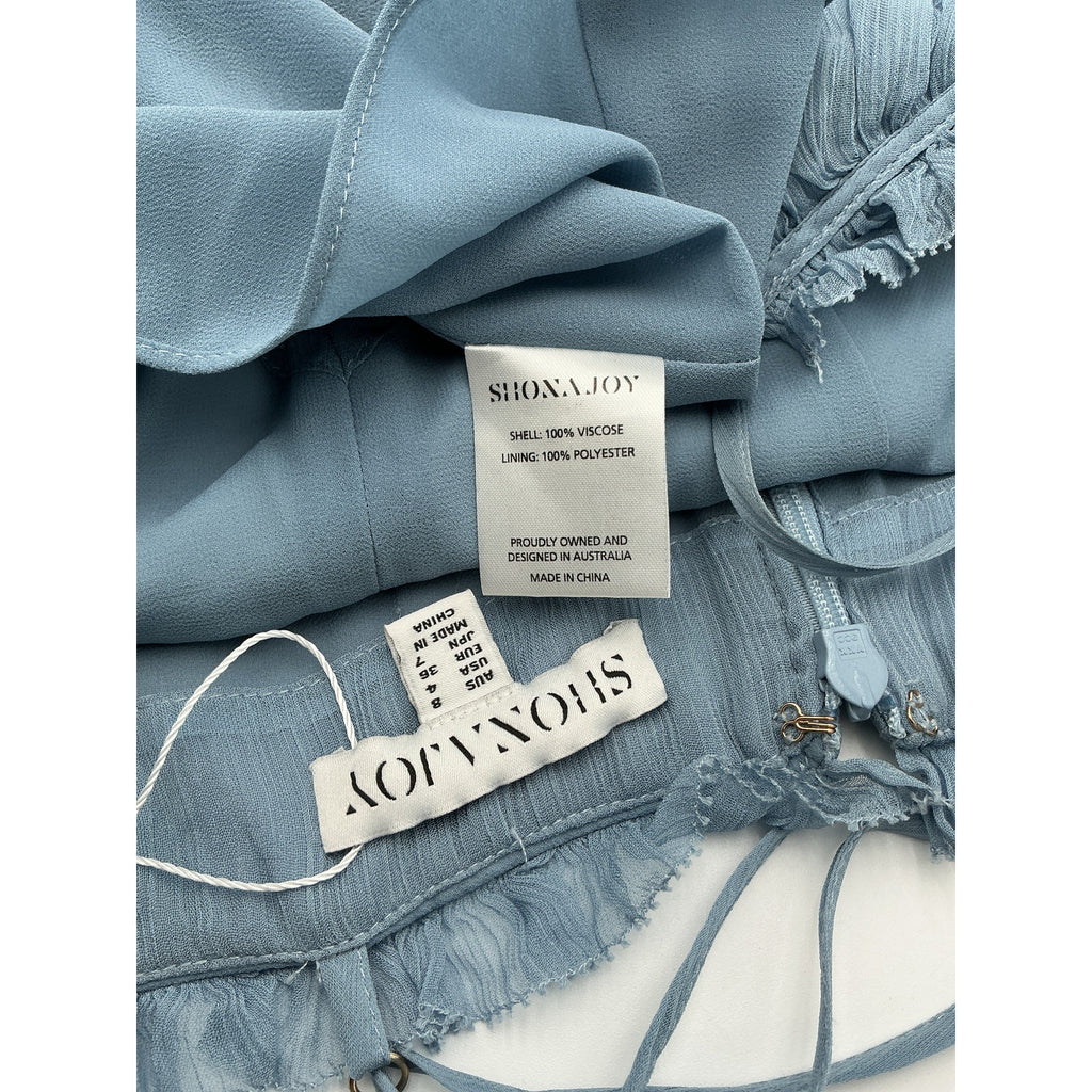 Shona Joy 'Lauren' Blue Viscose Cross Front Mini Dress Size 4