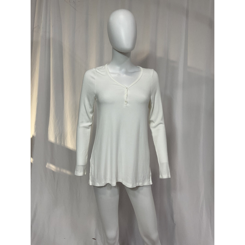 Hatch 'The Softest' White Rib Nursing Henley V Neck Top Size 1