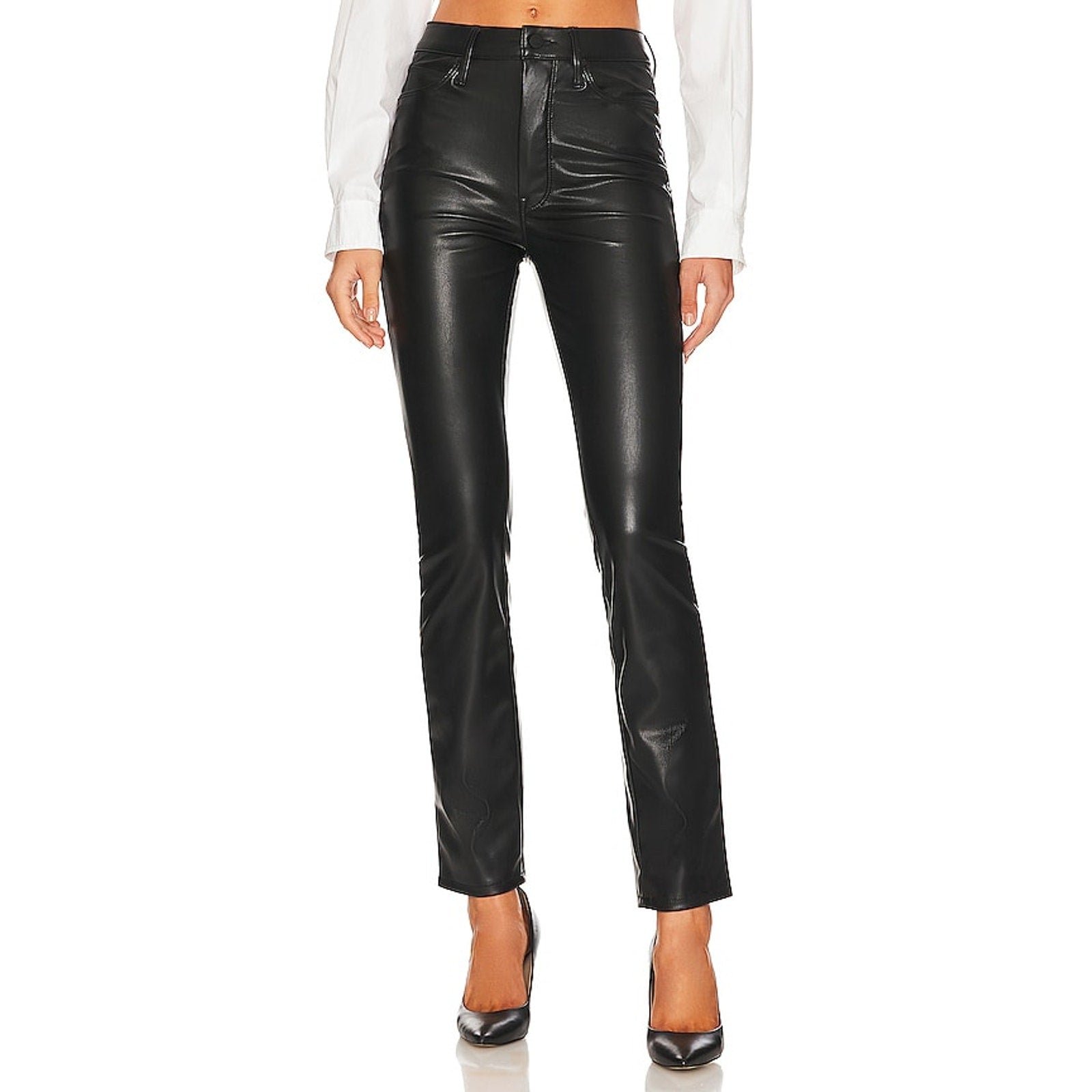 Mother 'The Dazzler' Black Polyurethane Skimp Pant Size 28