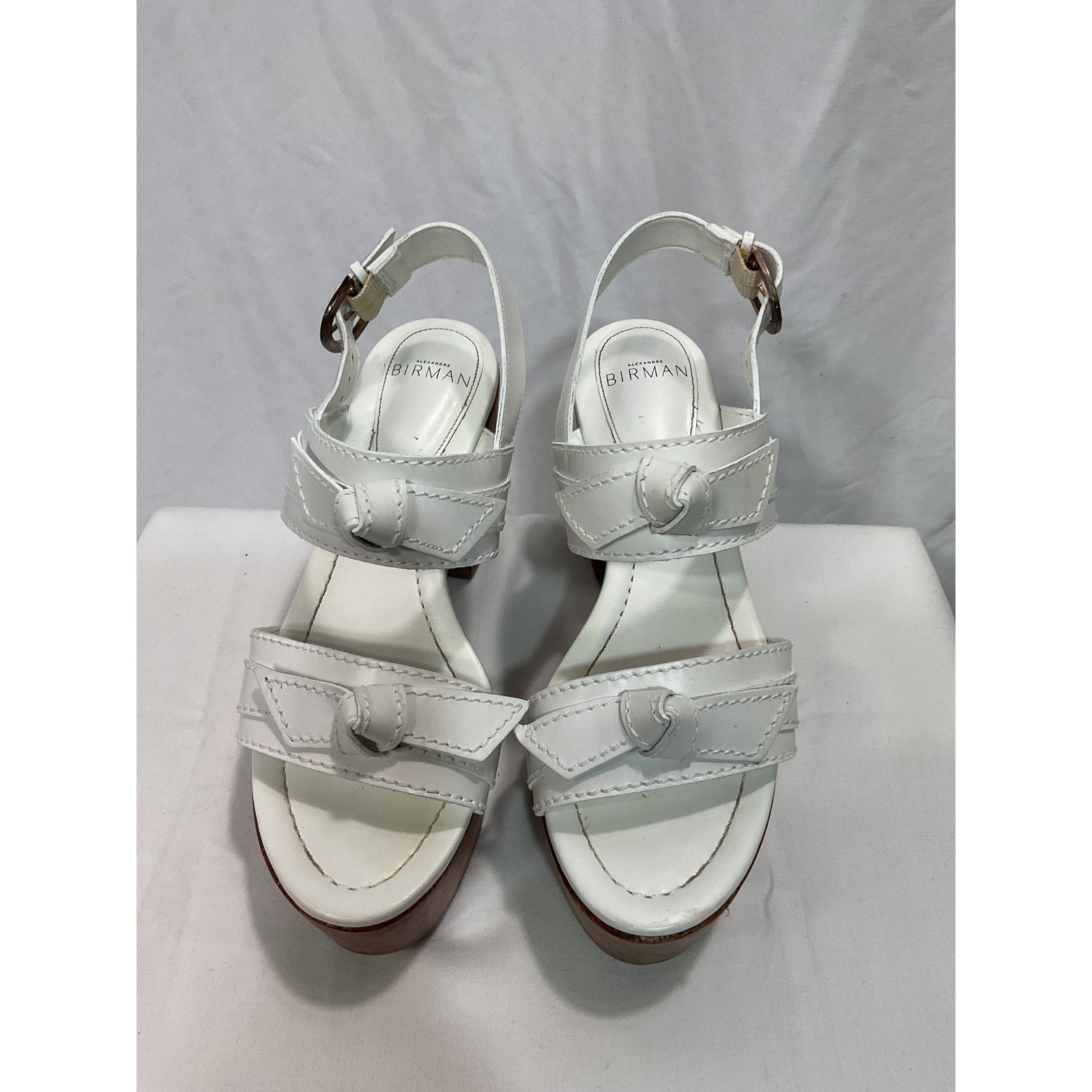 Alexandre Birman 'Clarita' White Slingback Platform Wedge Sandals Size 6.5