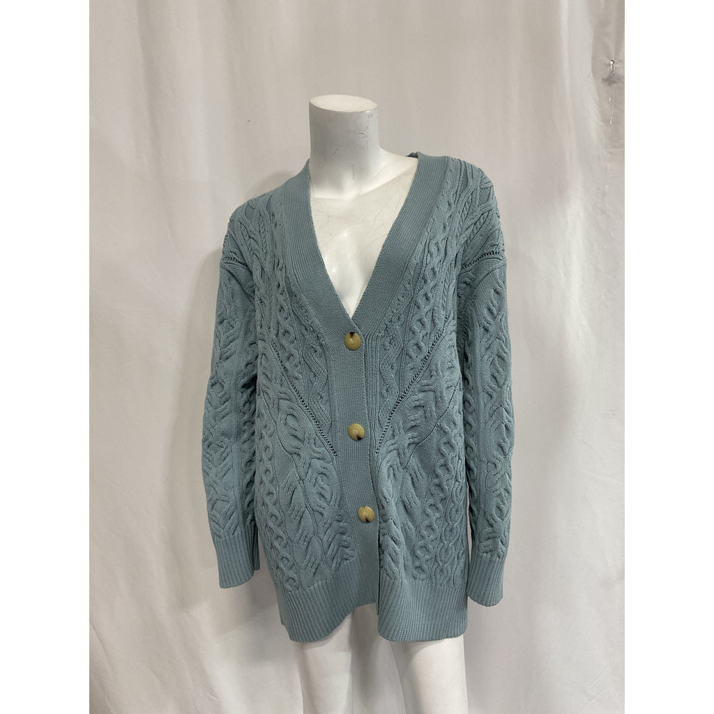 Vince 'Aran' Blue Cable Cardigan Size M