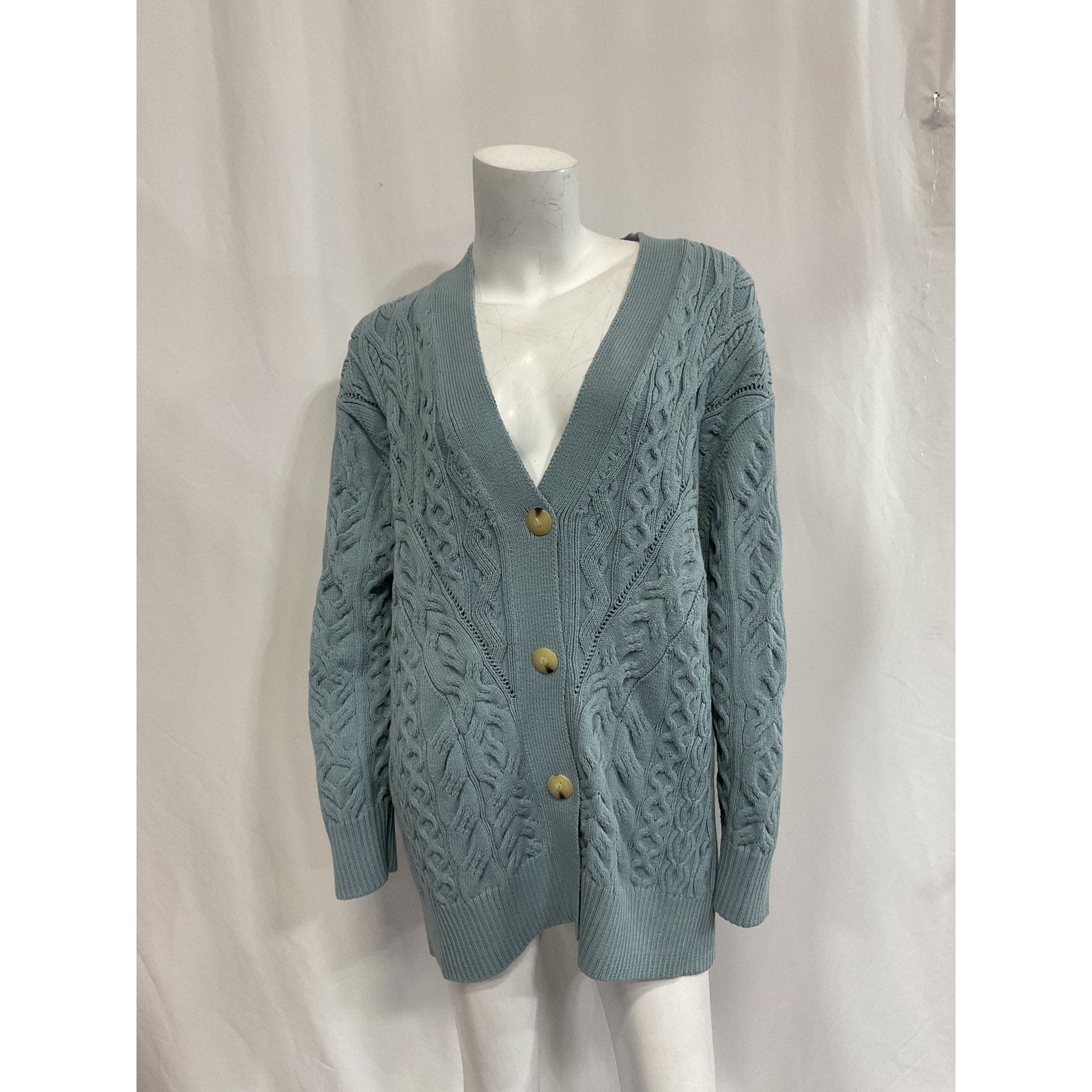 Vince 'Aran' Blue Cable Cardigan Size M