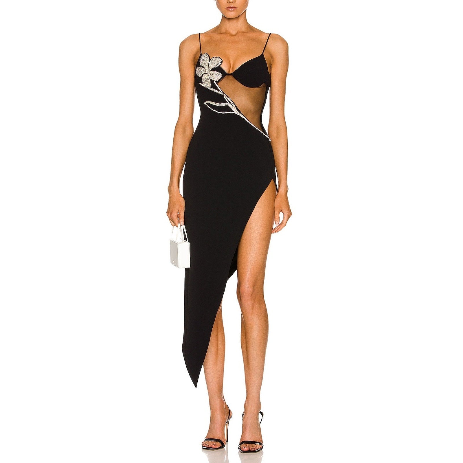 David Koma Flower Black Acetate Net Midi Dress Size 8 - NWT