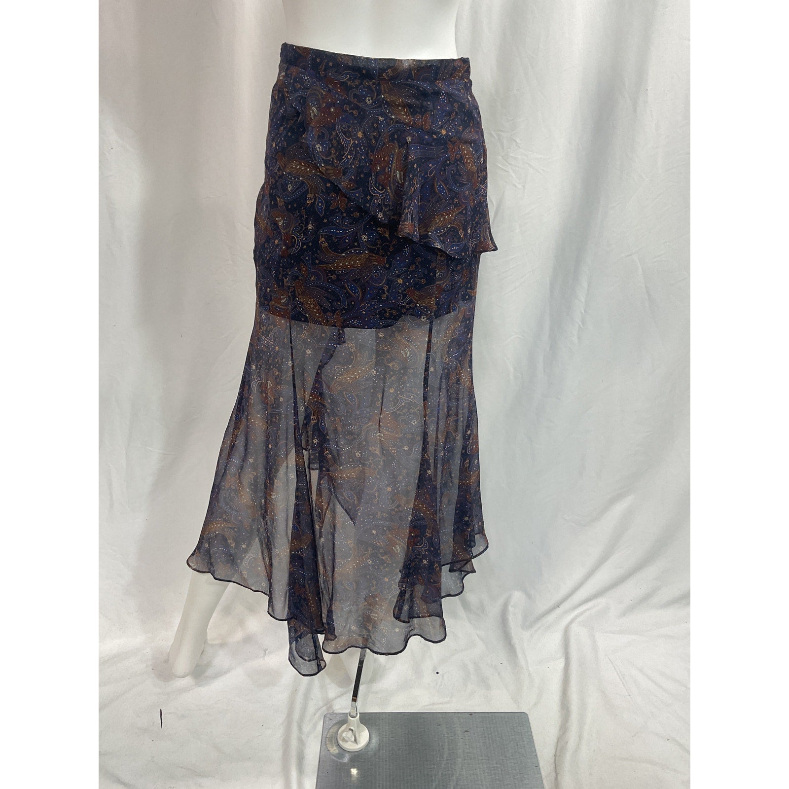 Veronica Beard 'Trixie' Blue Asymmetrical Paisley Chiffon Skirt Size OS