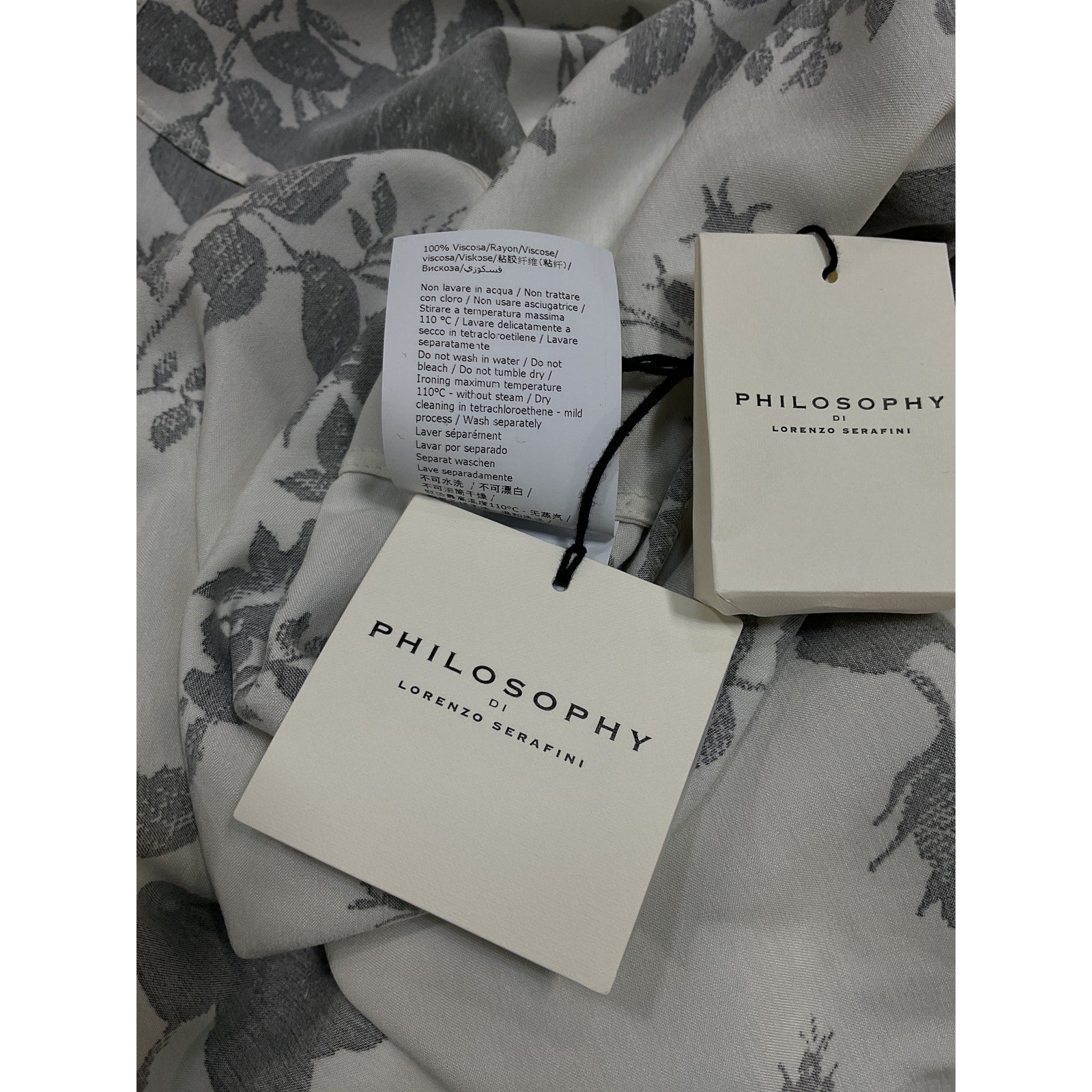 Philosophy Di Lorenzo 'Serafini' White Floral-Print Satin Shirt Size M - NWT