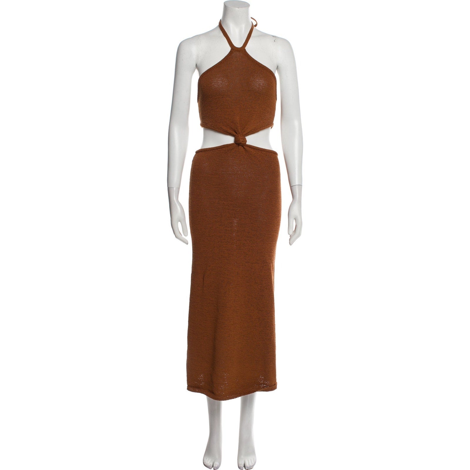 Cult Gaia Halterneck Brown Cotton Long Dress Size XS
