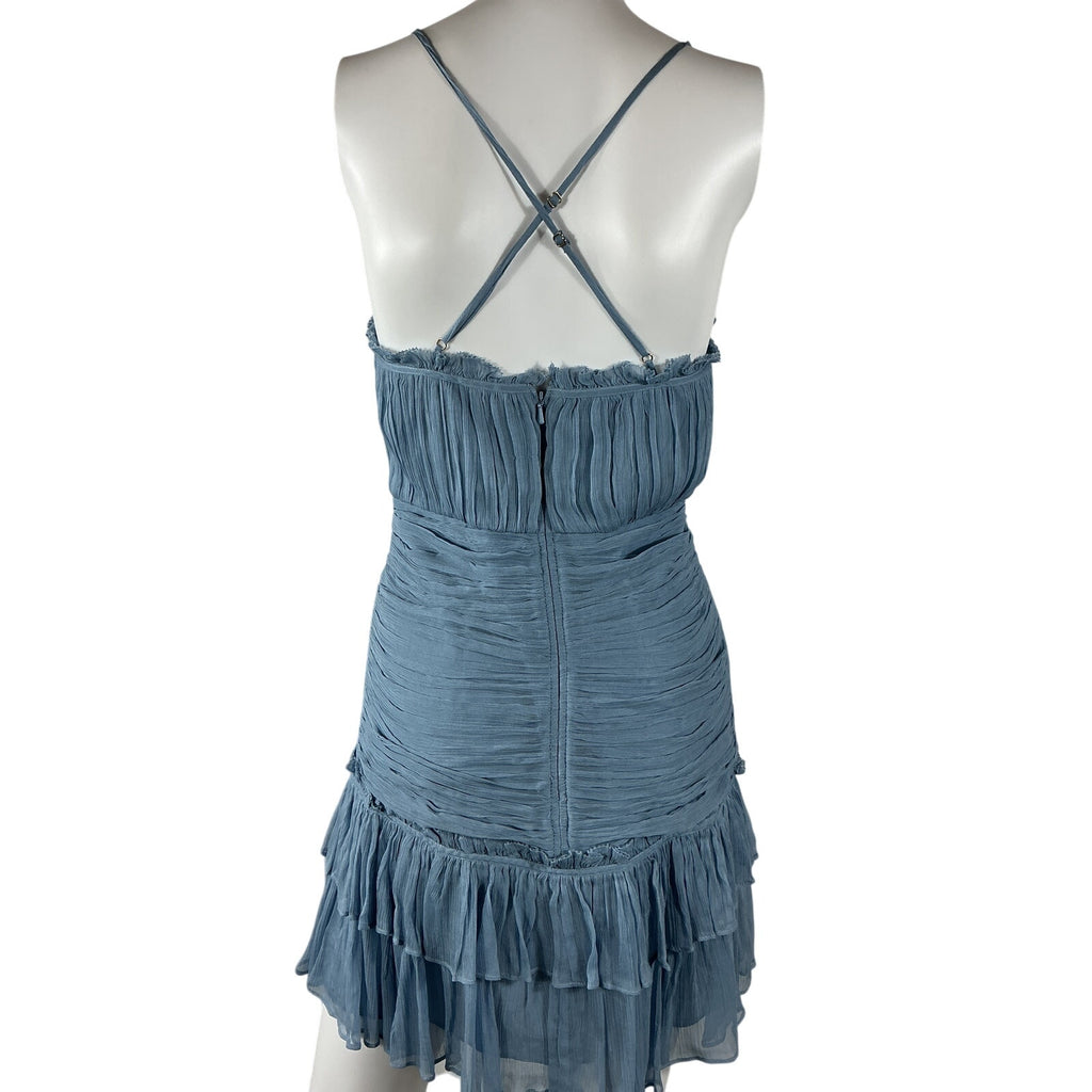 Shona Joy 'Lauren' Blue Viscose Cross Front Mini Dress Size 4