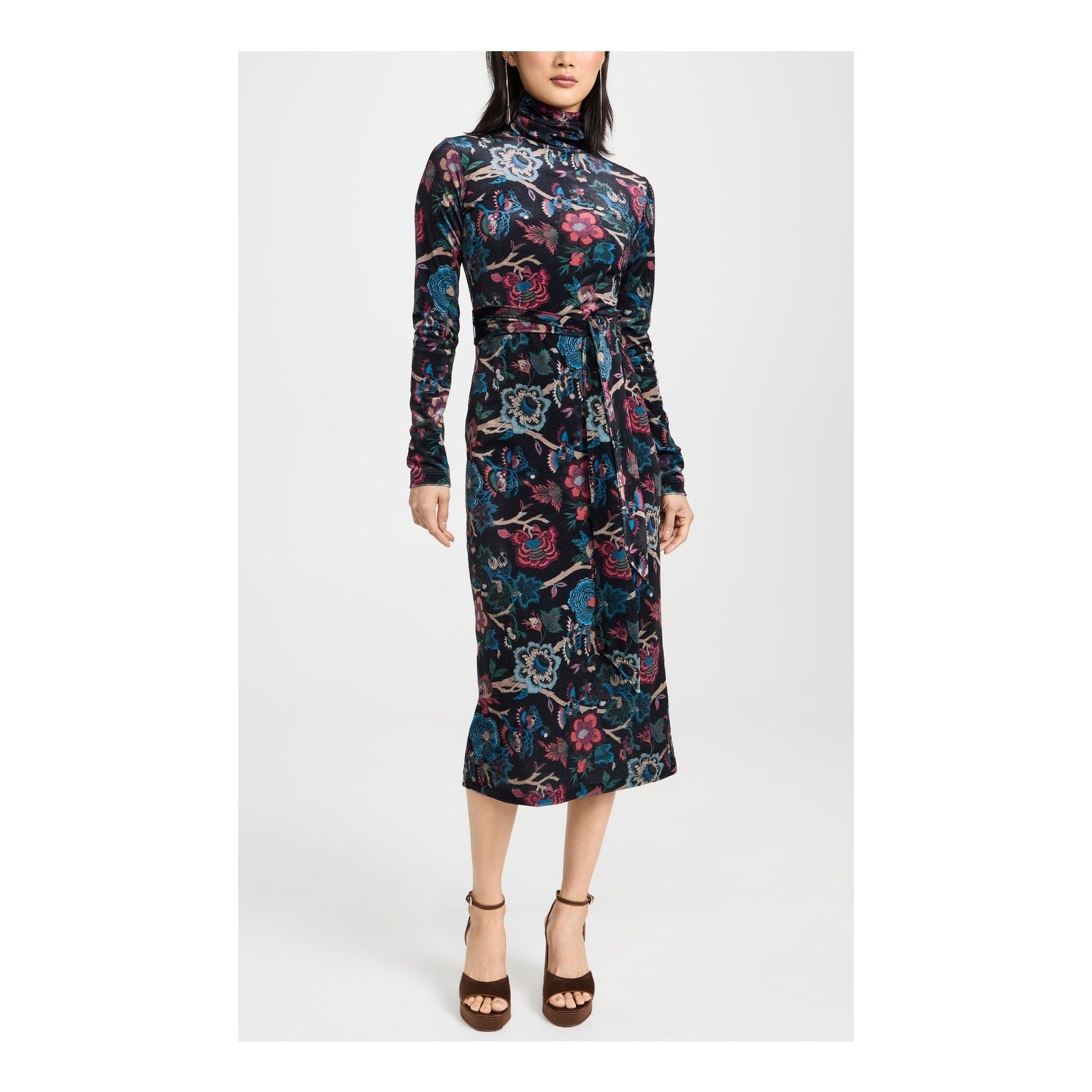 Cara Cara 'Piper' Black Velour Paisley Floral Print Turtleneck Long Sleeve Dress Size XS - NWT