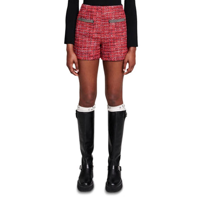 Maje Tweed Red Italete Shorts Size 36 FR / 4 US