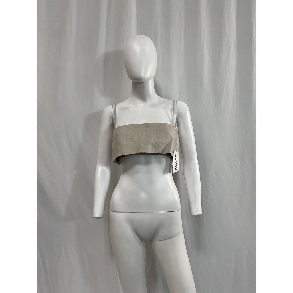 Matthew Bruch Structured Tan Linen Bandeau Crop Top Size 2 - NWT