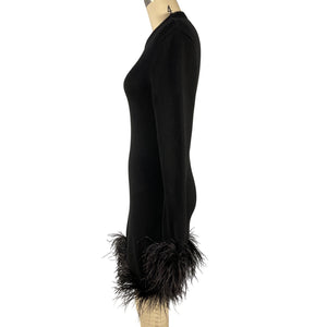 Ronny Kobo Feathered Black Sumal Knit Dress Size M