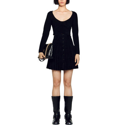 Sandro Cropped Black Velvet Knit Sweater Size S