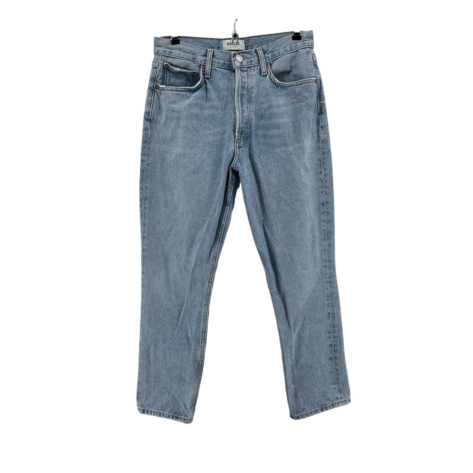 Agolde 'Riley' Blue Cotton High Rise Straight Crop Denim Jean Size 27