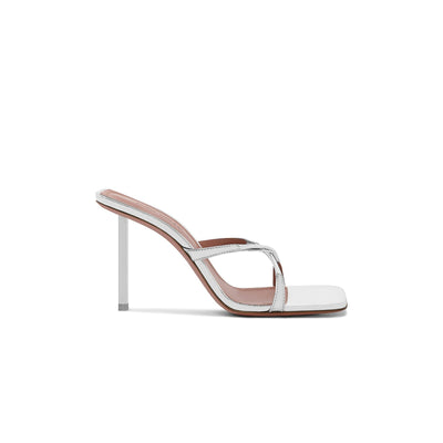 Amina Muaddi Metallic Silver Adriana Heeled Sandals Size 6