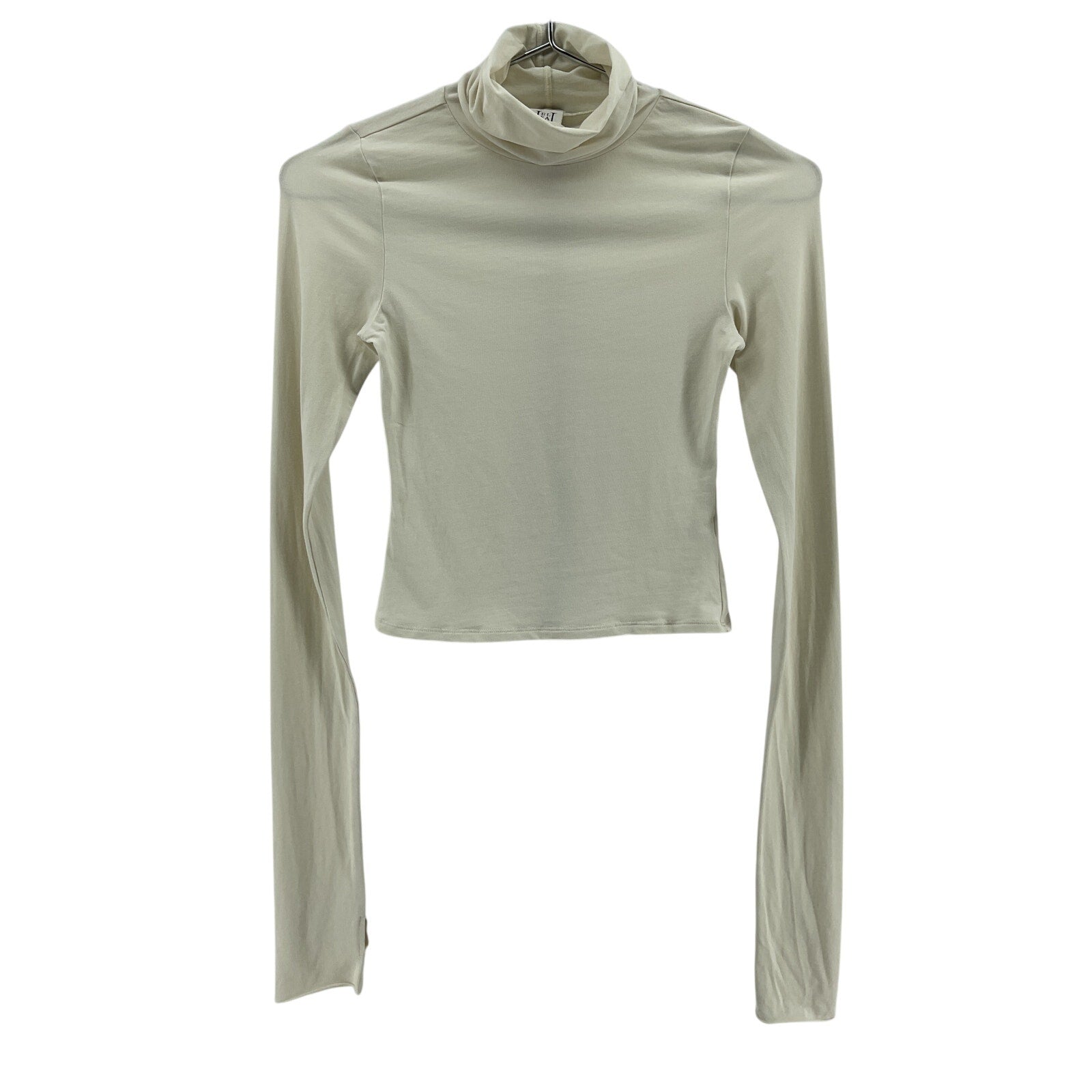 Helsa Jersey White Cotton Long Sleeve Turtleneck Size S