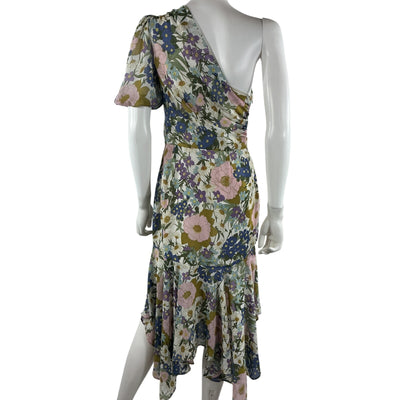 Astr The Label Asymmetric Off White Retro Floral Santorini Dress Size S