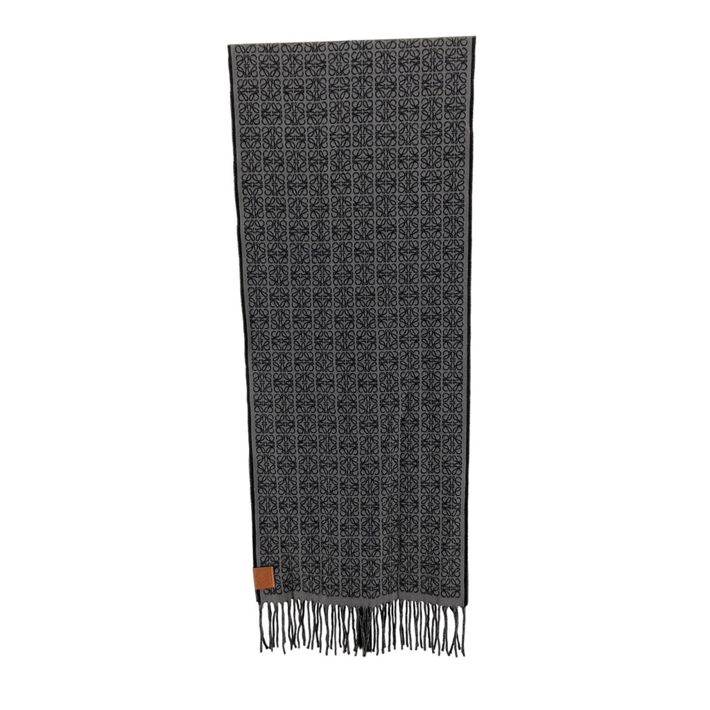 Loewe 'Reversible' Black Cashmere Leather-Trimmed Jacquard-Knit Cashmere Scarf Size OS